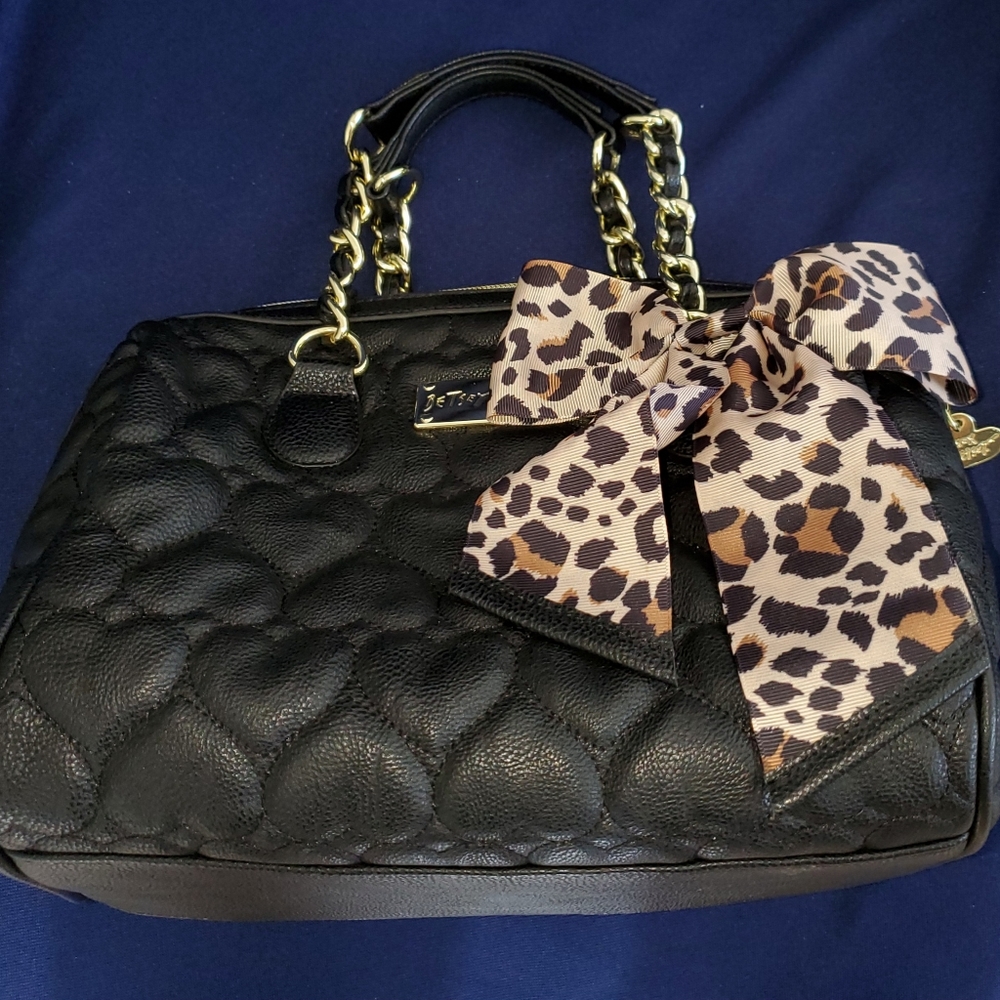 Betsey Johnson Quilted Heart Purse & Leopard Bow